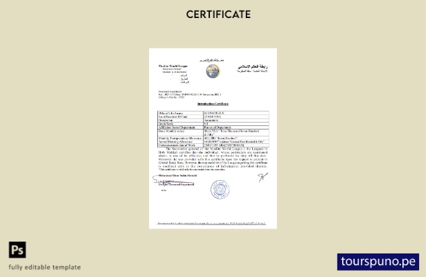 listo para imprimir Arabia Saudita Makkah al Mukarramah Plantilla de certificado